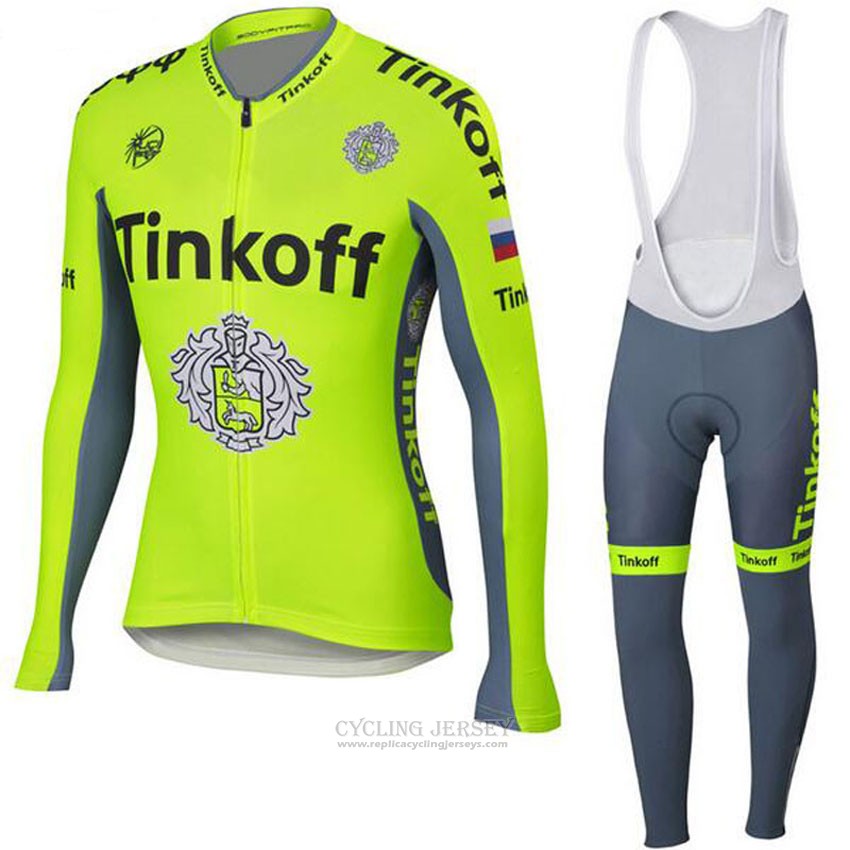 2018 Cycling Jersey Tinkoff Yellow Long Sleeve and Bib Tight